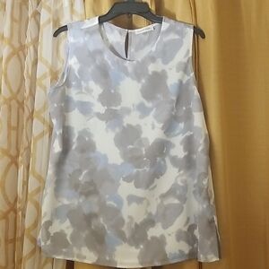 Calvin Klein Gray and Blue Floral Blouse